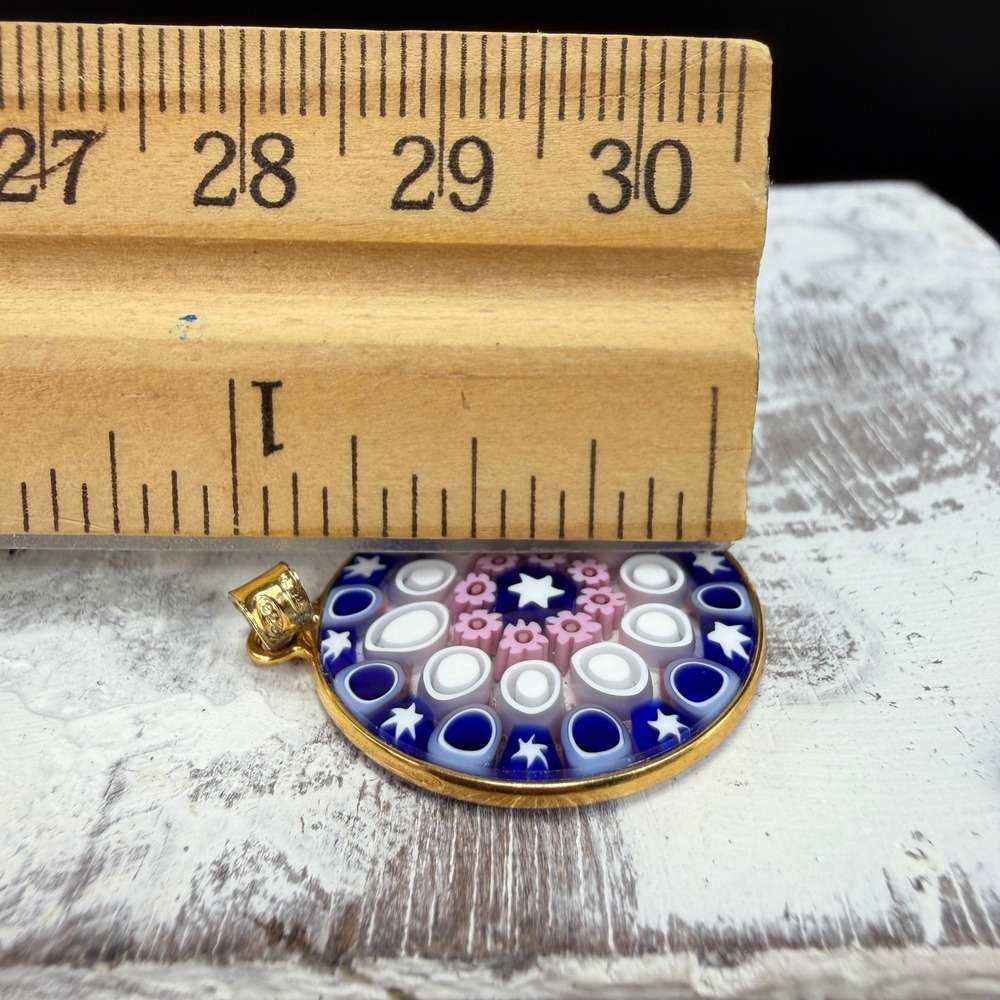 AMV Murano Millefiori Glass Pendant Hand Made Glass Italy Blue Pink Star VTG - Picture 2 of 11